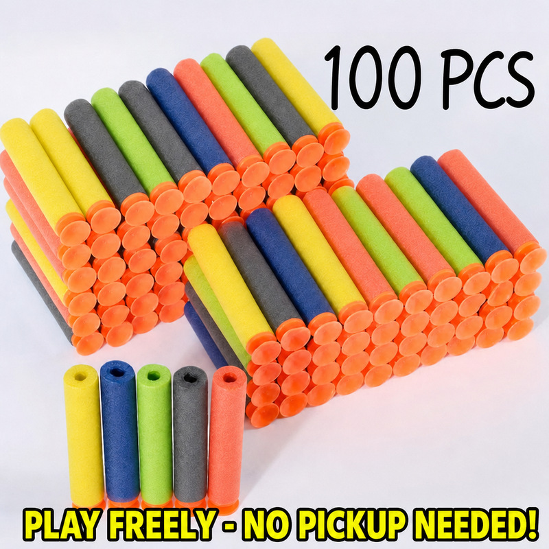 Foam Dart Gun - 100個入りEVAフォームダーツリフィルパック、無料ペーパーターゲット付き、1.3cmソフト吸盤ダーツ、ランダムミックスカラー、6種類の長さオプション