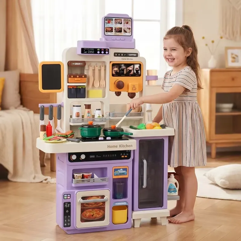 Kids Toys Return Gift - 90cm大型ごっこ遊びキッチンセット（ライト、サウンド、シンク、おもちゃの食べ物、アクセサリー付き）子供向け知育ロールプレイギフト