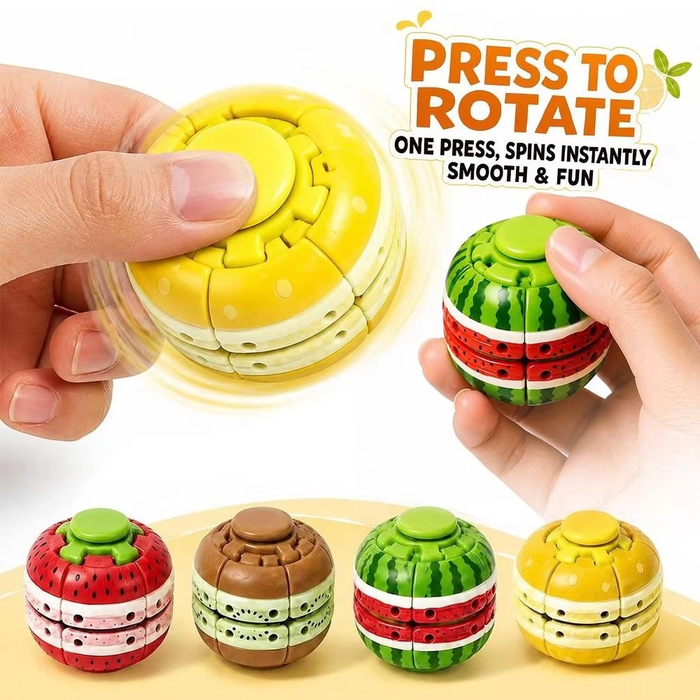Spin Top Gyro Toy - フルーツ型の回転式おもちゃ。ストレス解消、リラックス効果、キーホルダーやペンダントとしても使える変形可能な回転式ジャイロ。子供向けのパーティーギフトに最適。