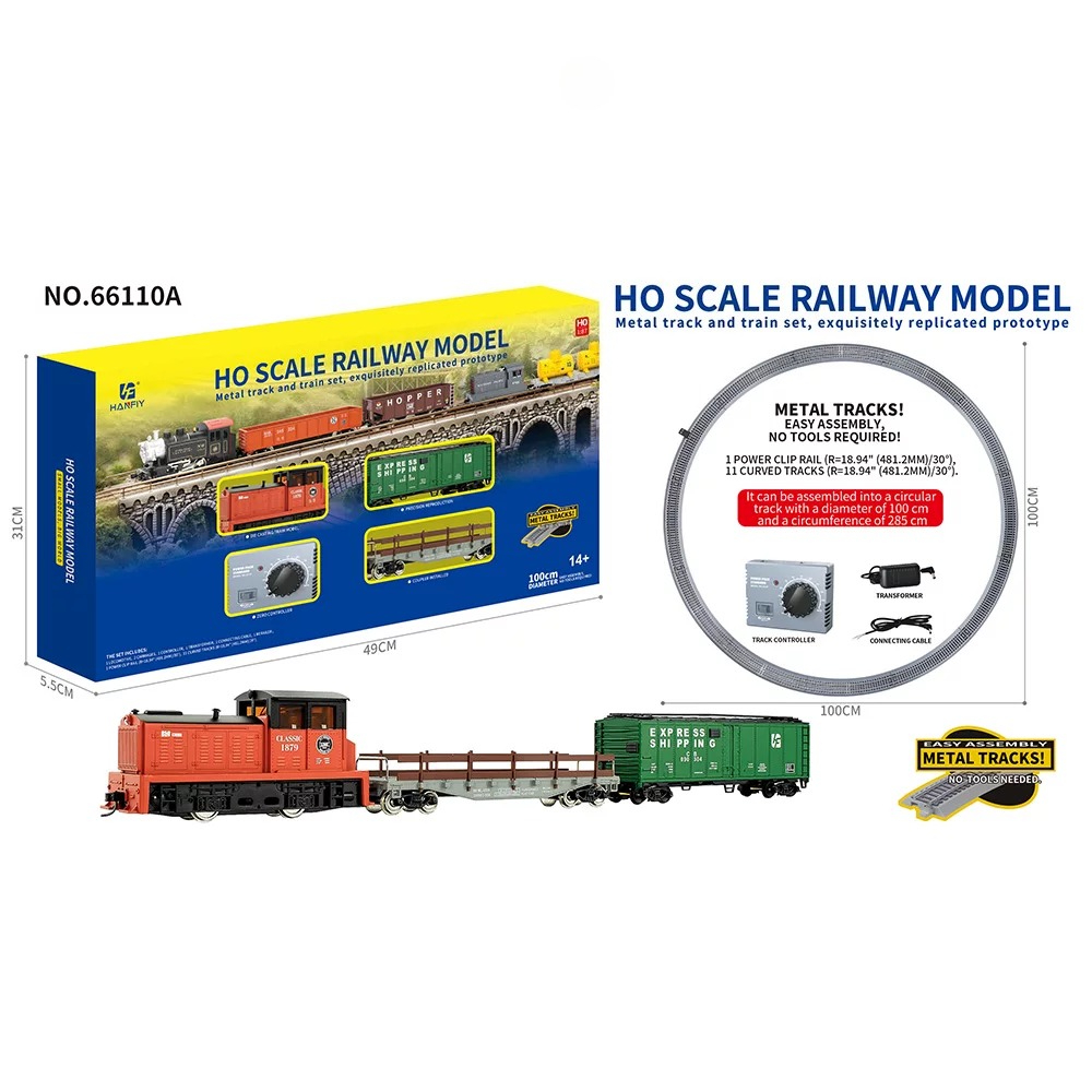 Toy Train Track Set - HOスケール金属製レールトレインモデル 1/87 ヴィンテージシミュレーション蒸気機関車モデルセット 電動制御付き コレクションモデル玩具