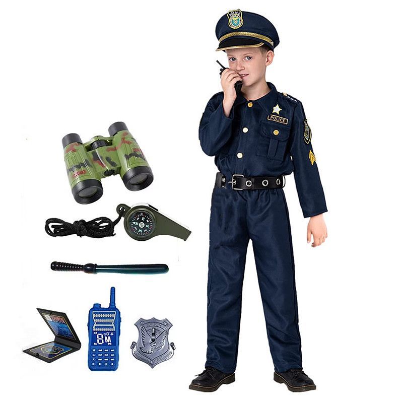 Kids Toys Supplier - 3-12歳のかわいいアメリカの子供用警察官コスチューム、男の子用警察官コスチューム、子供用ホリデードレスアップコスチューム、アクセサリーセット付き