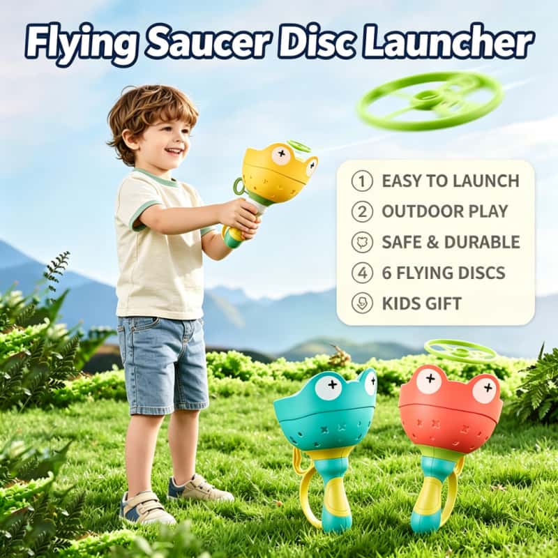Kids' Toy - フライングソーサーディスクランチャー 子供用フライングトイ プルストリングUFO 投げキャッチ アウトドアスポーツ プロペラ