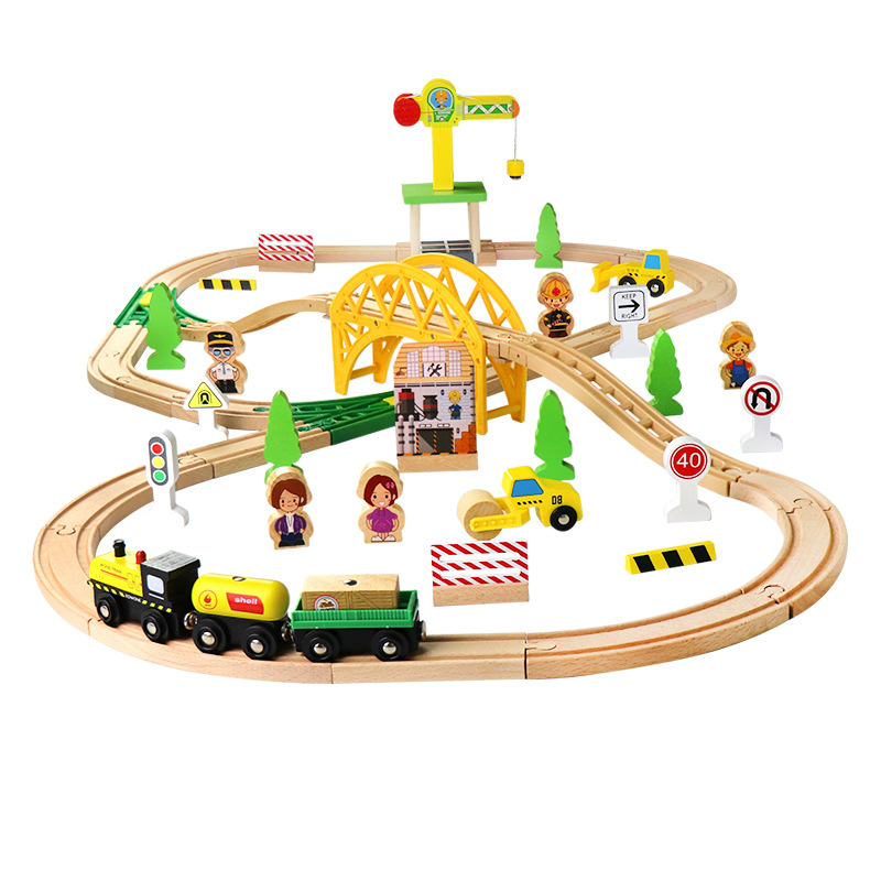 Toy Train Track Set - 木製電車線路高速道路リング構築セット 電車電磁玩具 全ブランド対応 木製レール玩具 男の子 G9