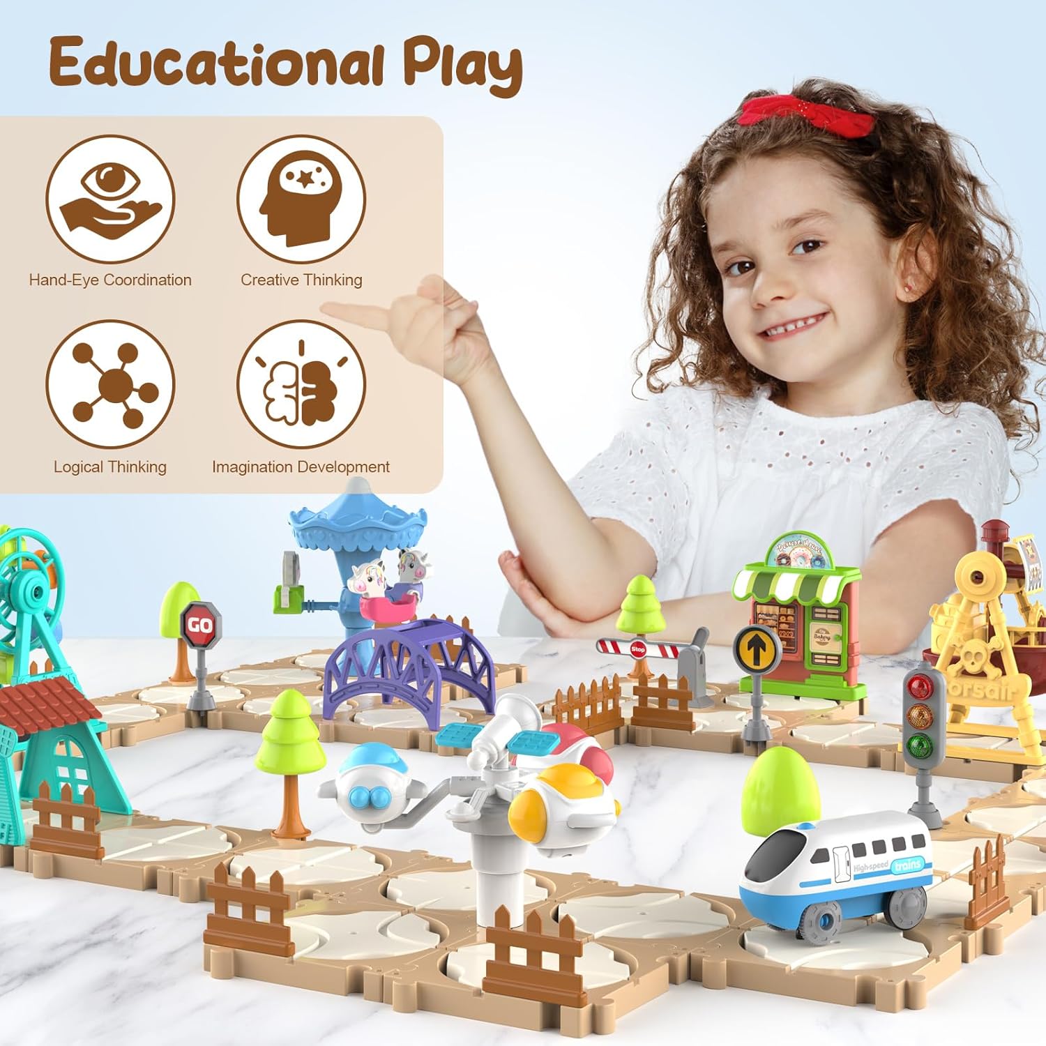 DIY パズルトラックカーセット組み立てシーンレールトレイン - Toy Train Track Set のレビューと価格