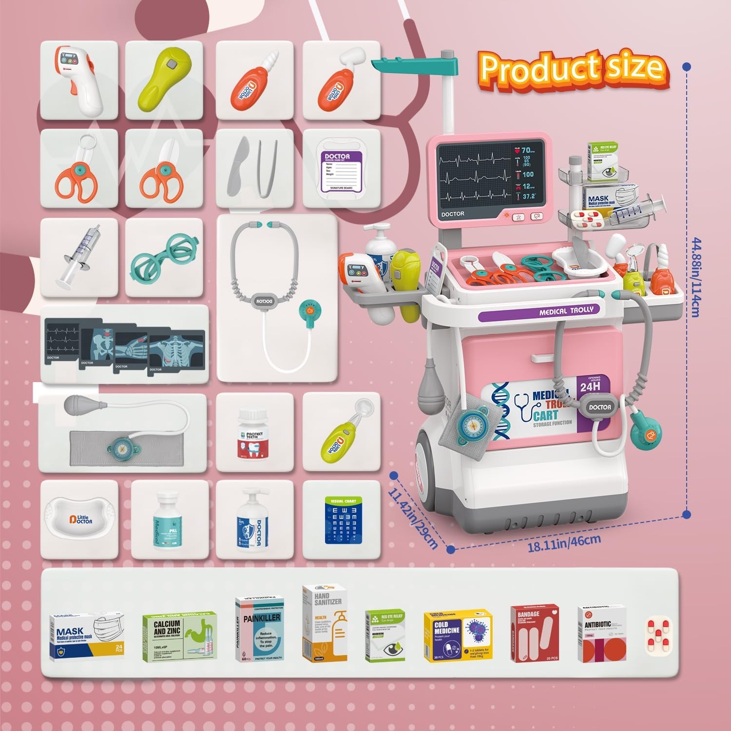 デラックスキッズドクタープレイセットごっこ遊び医療カートトロ - Kids Toys Doctor Set のレビューと価格