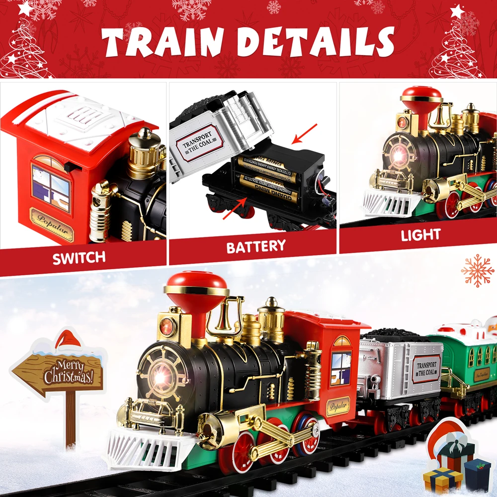 子供のためのクリスマスパーティーミニ機関車,ライト付きモデル - Toy Train Track Set のレビューと価格