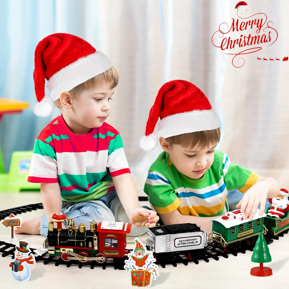 子供のためのクリスマスパーティーミニ機関車,ライト付きモデル - Toy Train Track Set のレビューと価格