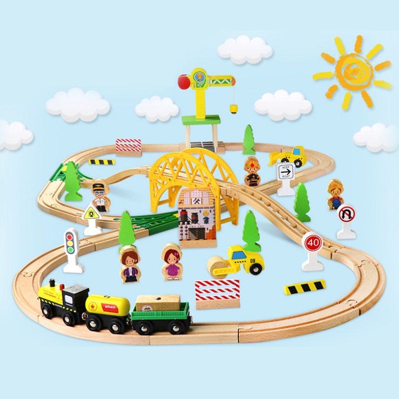 木製電車線路高速道路リング構築セット 電車電磁玩具 全ブラン - Toy Train Track Set のレビューと価格