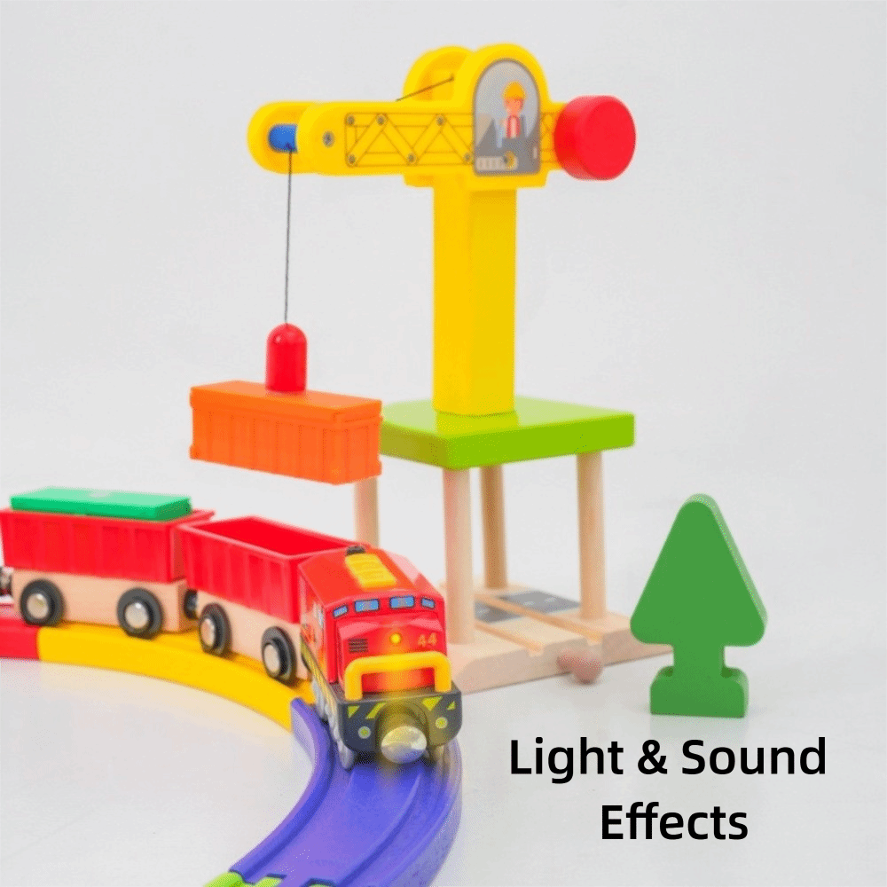 光と音の効果のある木製鉄道線路セット、再利用可能な誕生日ケー - Toy Train Track Set のレビューと価格