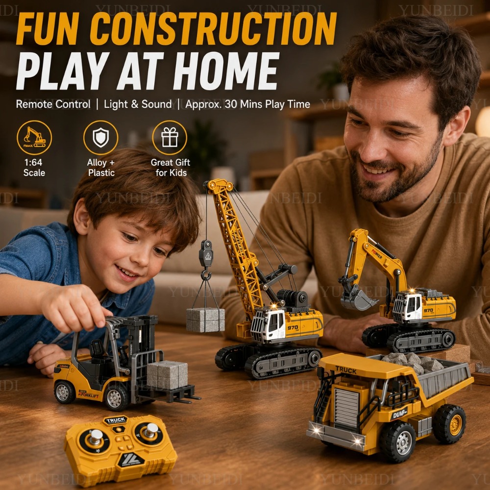 リモコンミニ合金車 1:64 フォークリフト クレーン 掘削 - Kids Toys Under $20 のレビューと価格